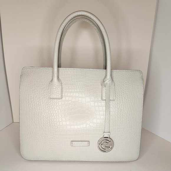 Gianni Conti Crocodile Embossed Leather Scarlett Handbag Satchel - Beige - NWT
